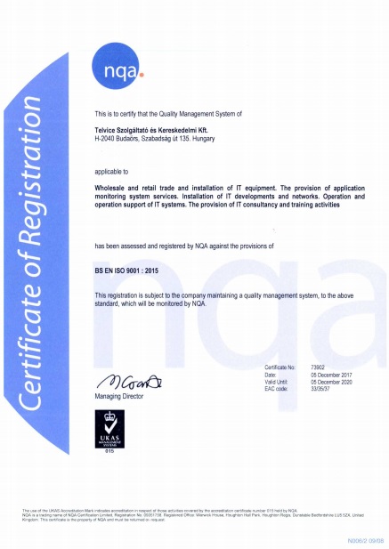 Telvice NQA regisztracios oklevel angol